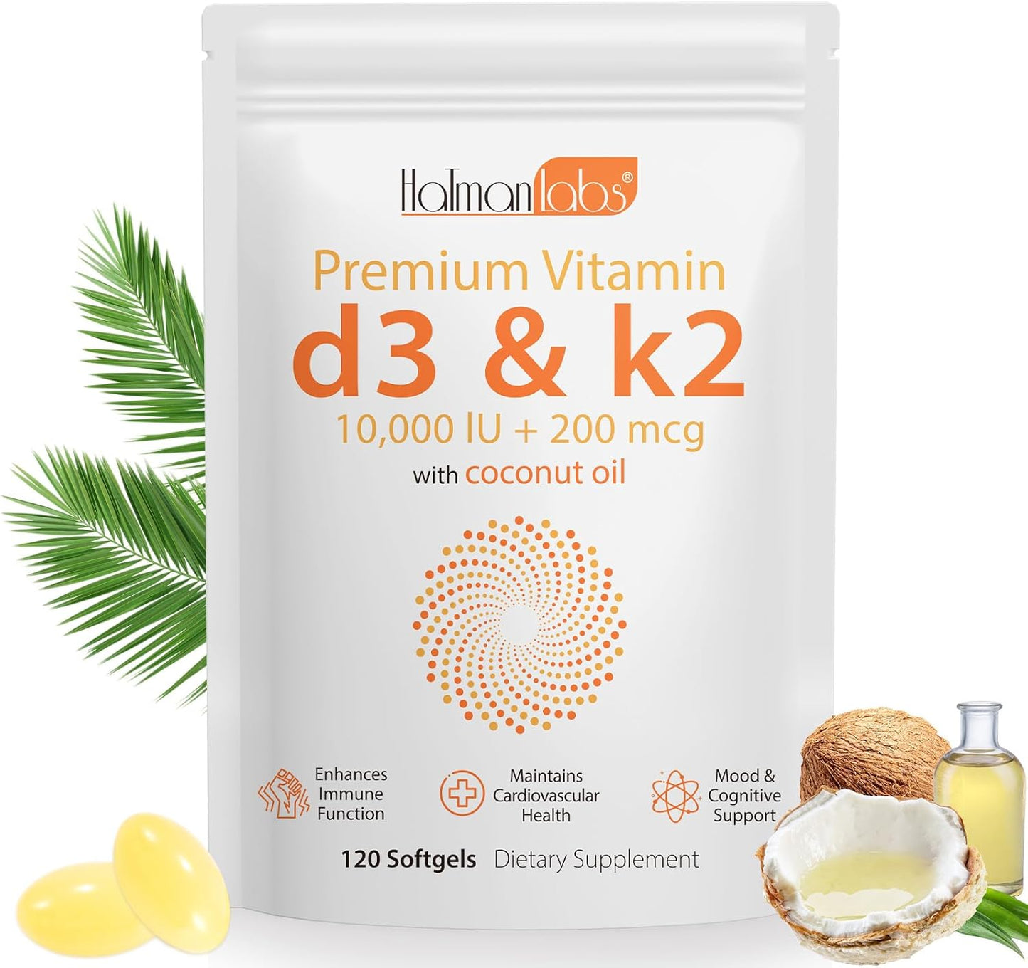 10,000 IU D3 + 200 MCG K2 Softgels - GMO-Free