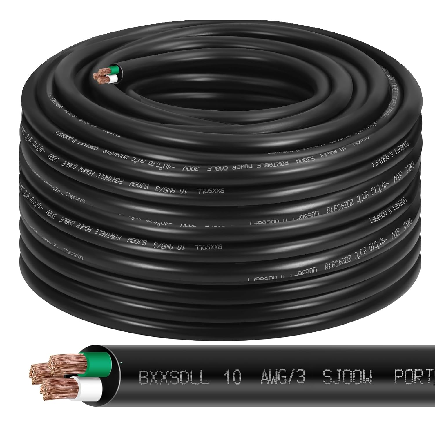 75FT 10/3 SJOOW 300V Wire for Heavy Duty Power Applications