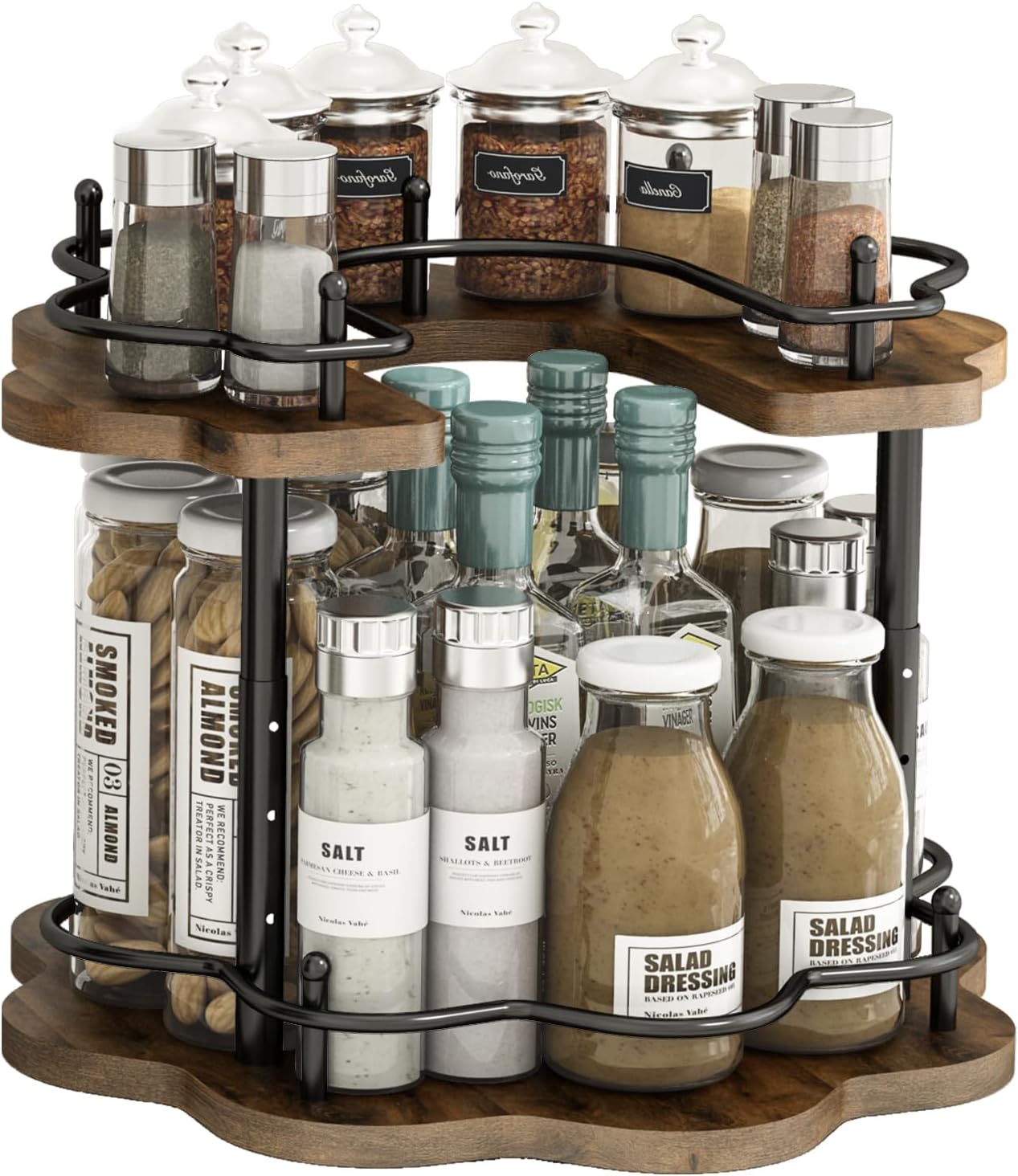 2 Tier Lazy Susan Organizer for Kitchen Countertop & Dining Table