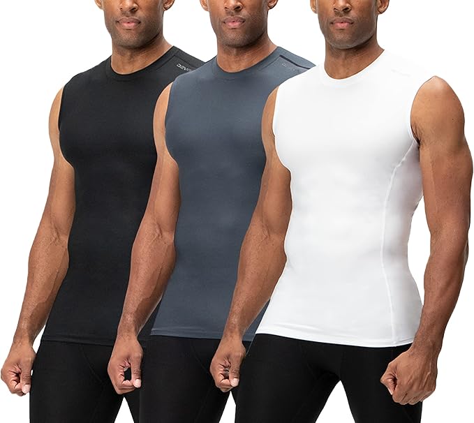 DEVOPS 3 Pack Men's Athletic Compression Shirts for Performance