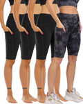 Biker Yoga Shorts 4 Pack with Pockets - High Waisted Tummy Control Add