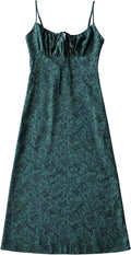 Womens Floral Slip Dress Square Neck Spaghetti Strap Midi - Flattering