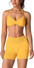 Womens Seamless Workout Set 2 Piece Strappy Halter Bra & Scrunch