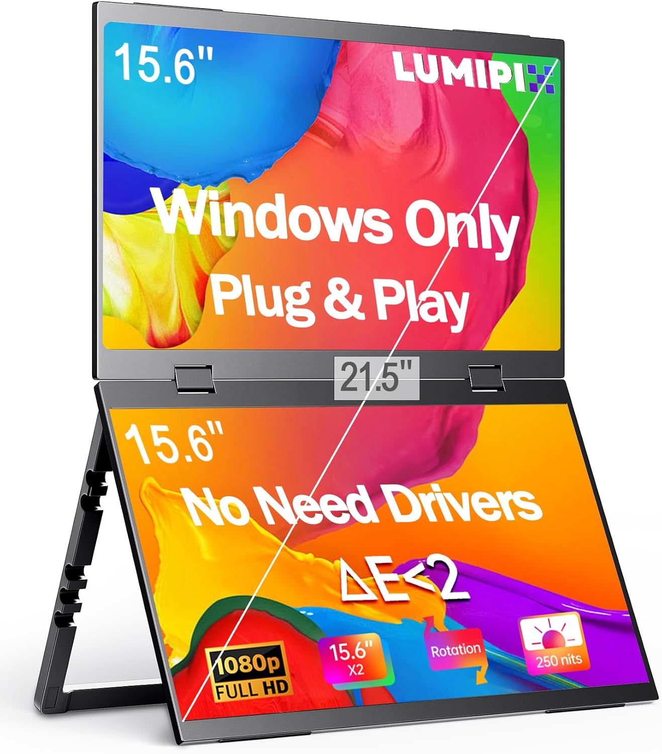 Portable Monitor 15.6in Foldable Dual Screen for Gaming & Work
