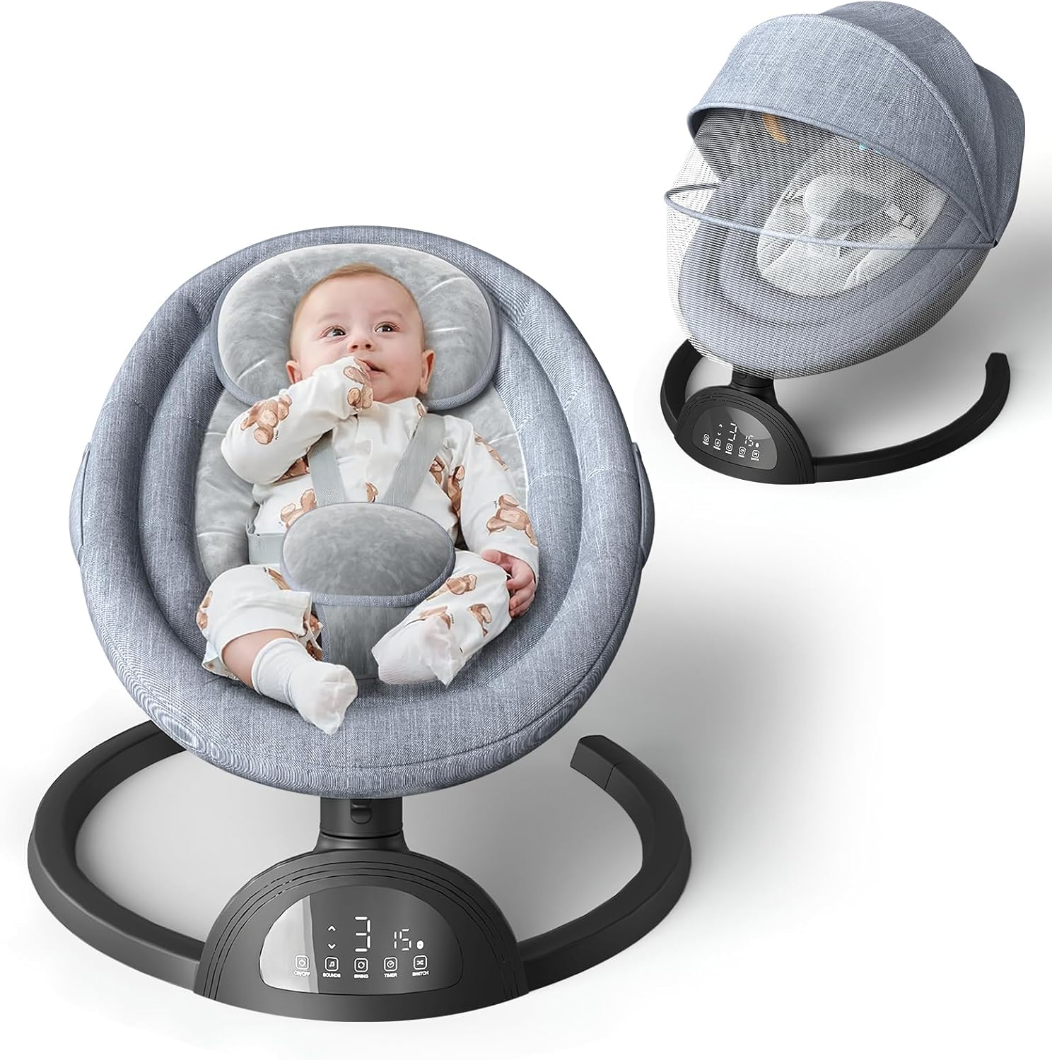 Portable Bluetooth Baby Swing: Music, Safety Harness, 5 Speeds!