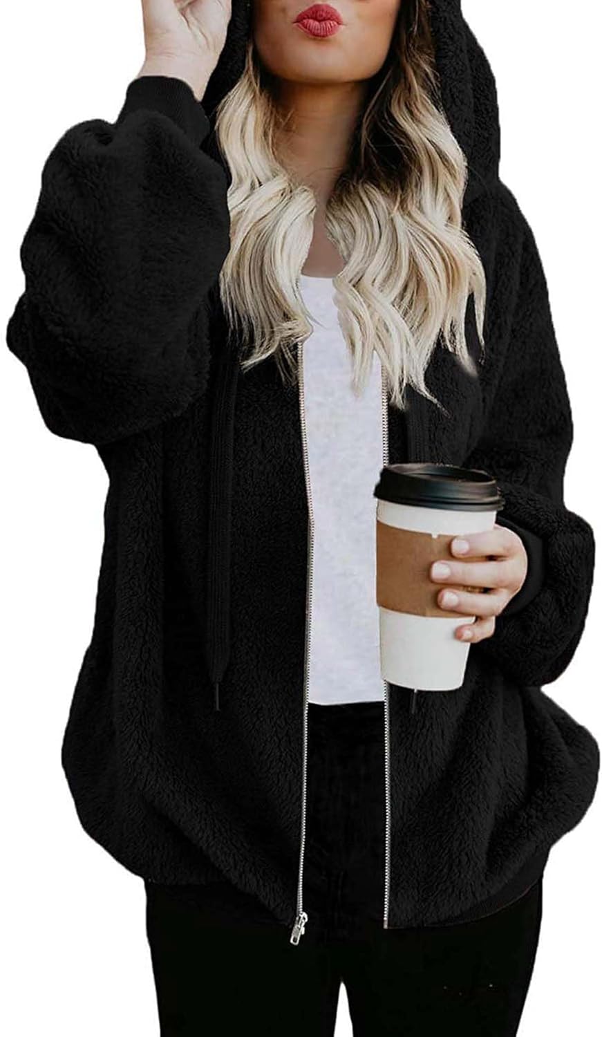 ReachMe Womens Oversized Sherpa Jacket for Cozy Fall Style