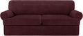 Burgundy 3 Piece T Cushion Sofa Slipcover Set - Plush Stretch Fit