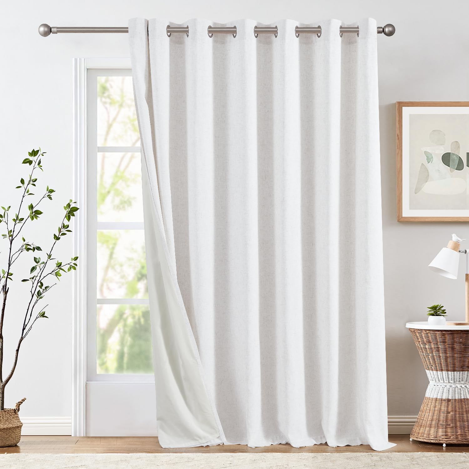 Linen Lined Curtains for Living Room Bedroom 100W x 96L Inch