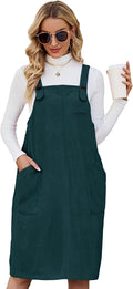 Flygo Corduroy Jumper Overall Pinafore Midi Dress with Pockets fabric