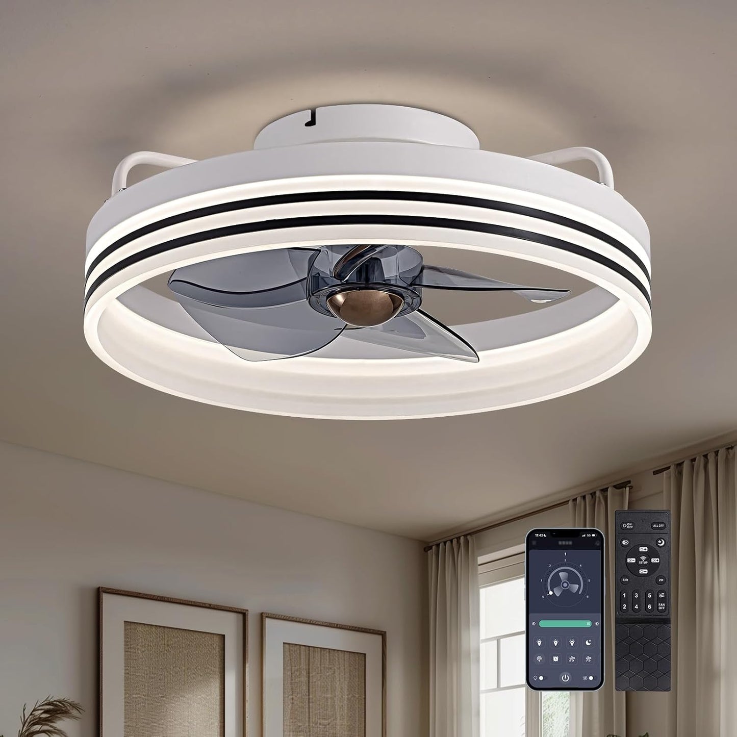 Low Profile Ceiling Fan with Lights and Remote Control Features