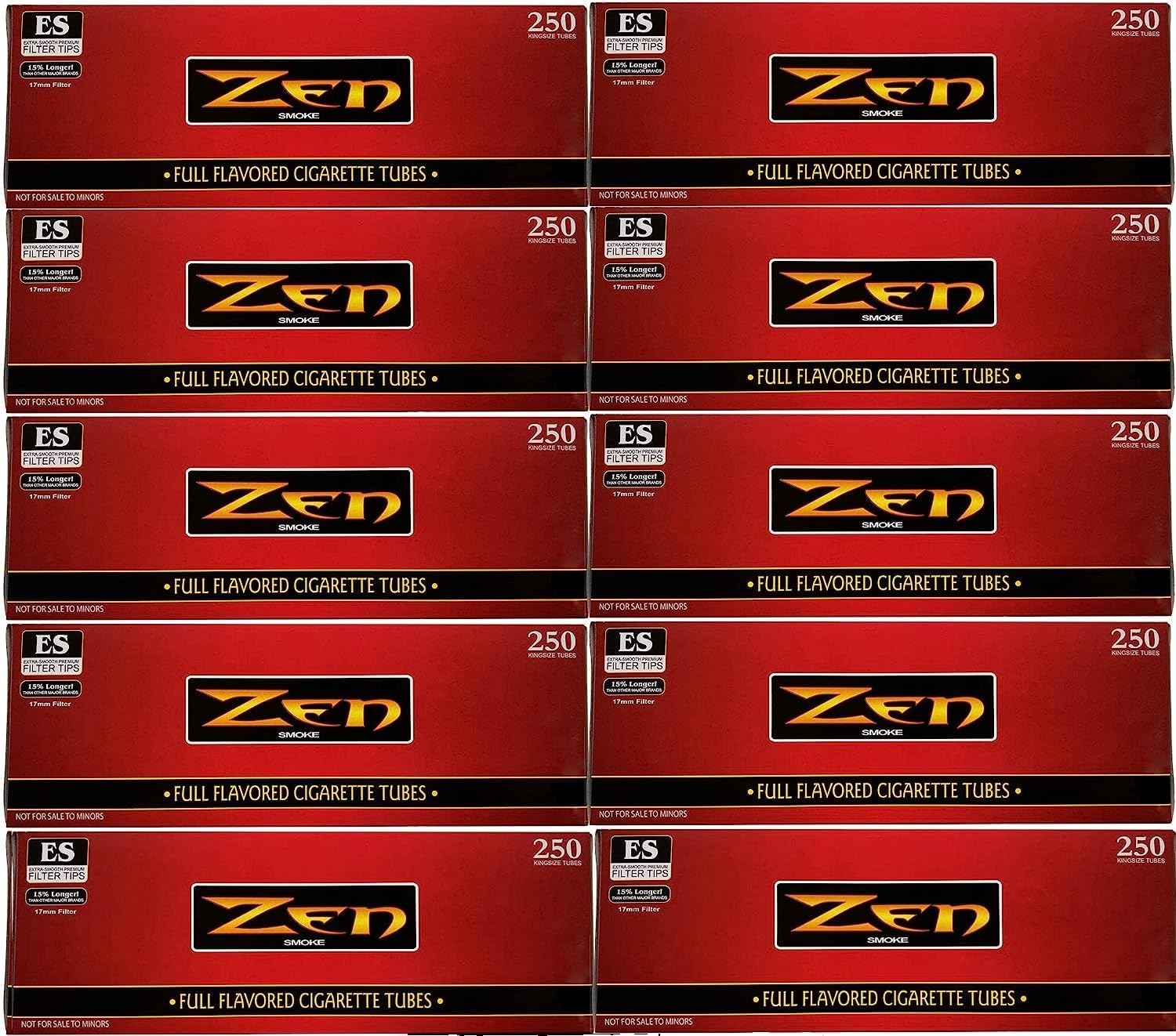 ZEN King Size Full Flavor Cigarette Tubes - 10 Boxes for Smokers