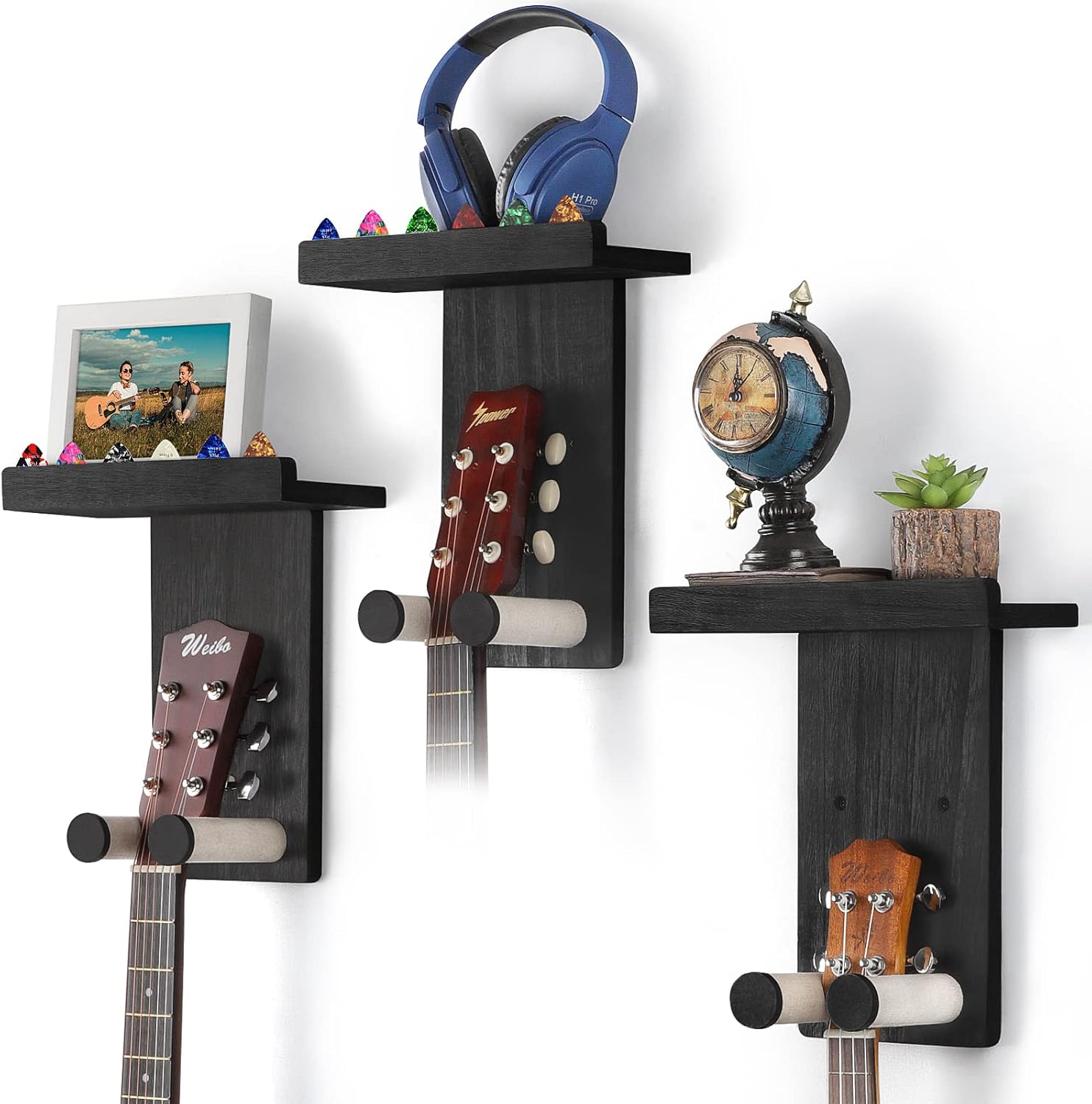 Keebofly Rustic Wood Guitar Wall Mount Trio