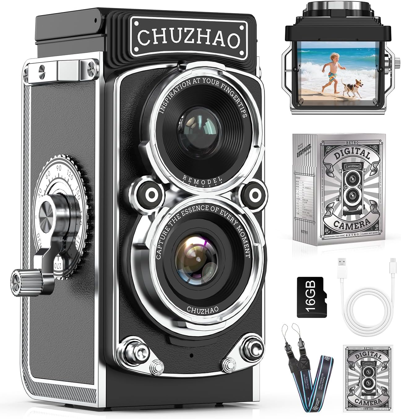 CHUZHAO Digital Camera Retro: Vintage TLR Style 12MP Autofocus