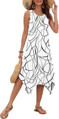 AUSELILY Women's Summer Asymmetrical Hem Midi Dress - Lightweight