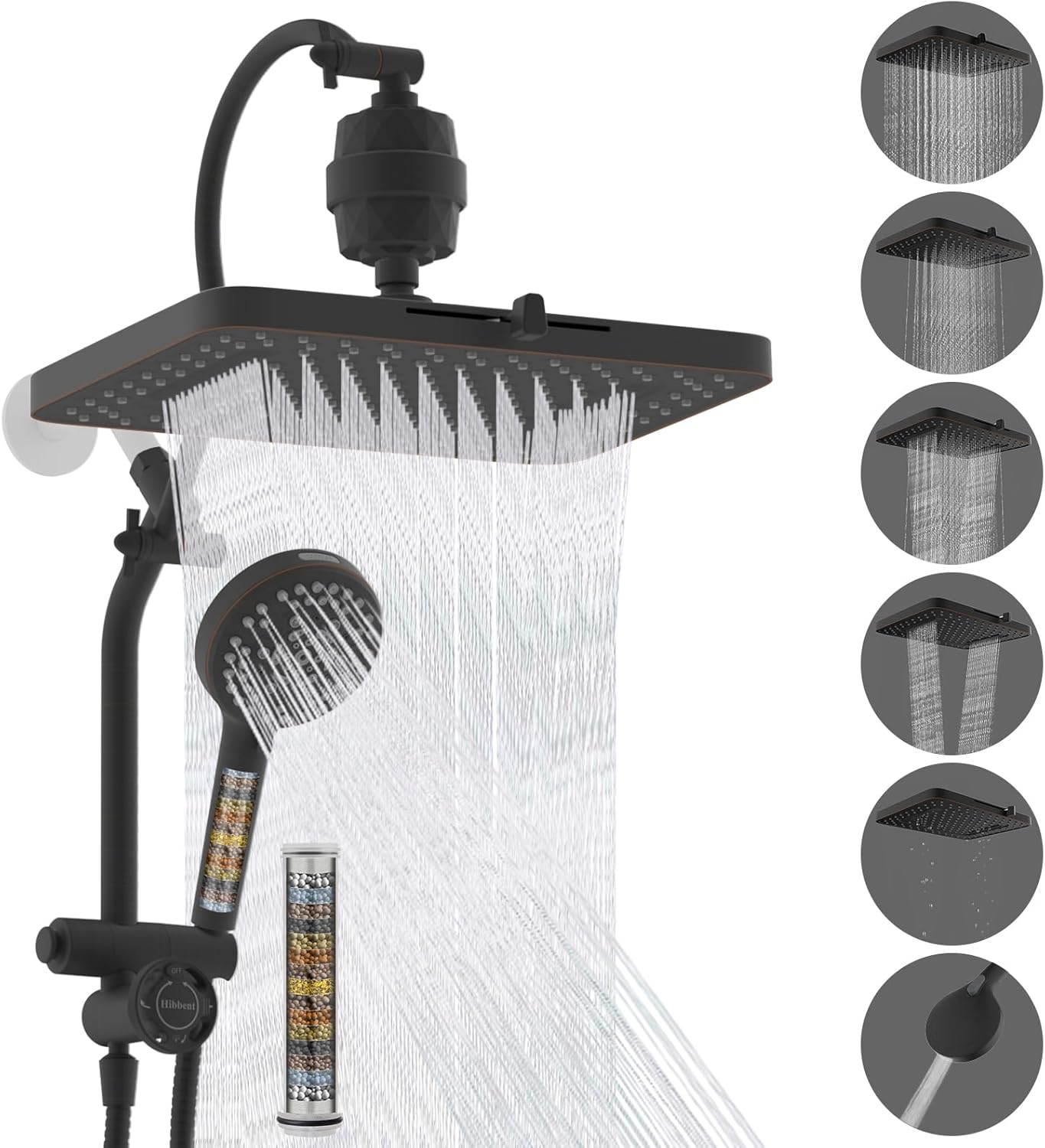 Hibbent 5-Spray Rainfall Shower Head Combo for Ultimate Relaxation