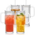 26oz Ribbed Glass Tumbler with Handle & Lid 4-Pack - Large Iced Coffee