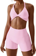 ABOCIW Workout Sets for Women 2 Piece Twist Front Halter - Soft 4-Way
