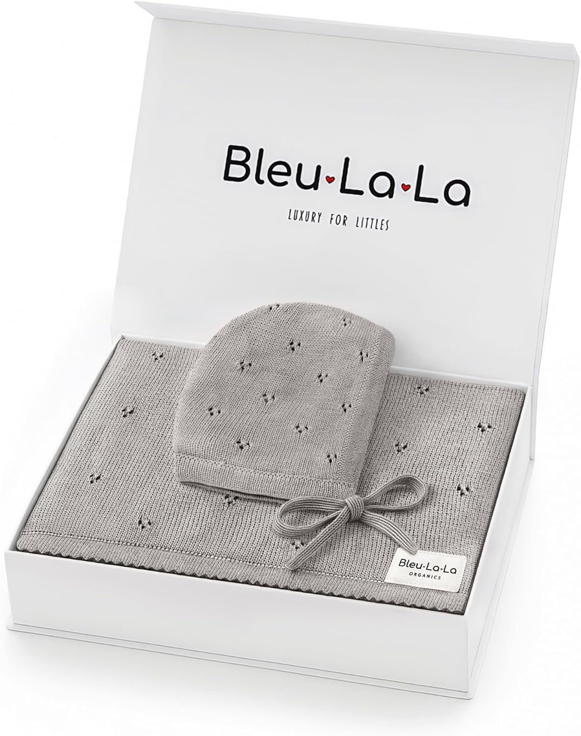 Organic Pointelle Baby Blanket and Hat Gift Set for Infants