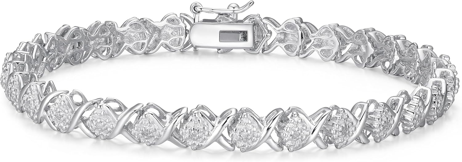 Elegant .925 Sterling Silver Rhodium Plated Diamond Tennis Bracelet