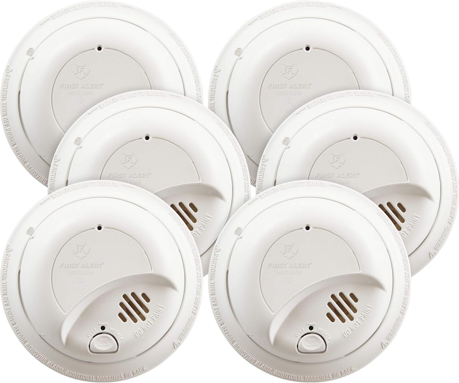 Hardwired Smoke Detector 6-Pack with Battery Backup and Alarm