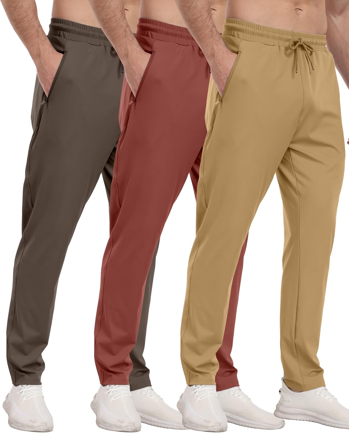 3 Pack Mens Athletic Sweatpants with Zipper Pockets for Gym