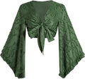 Women's Boho Tie Front Bell Sleeve Top - Western Concert Crop Tops