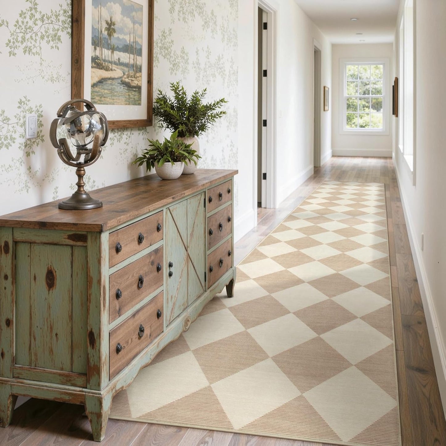 Beeiva Checkered Print Carpet Runners for Hallway 12ft Long