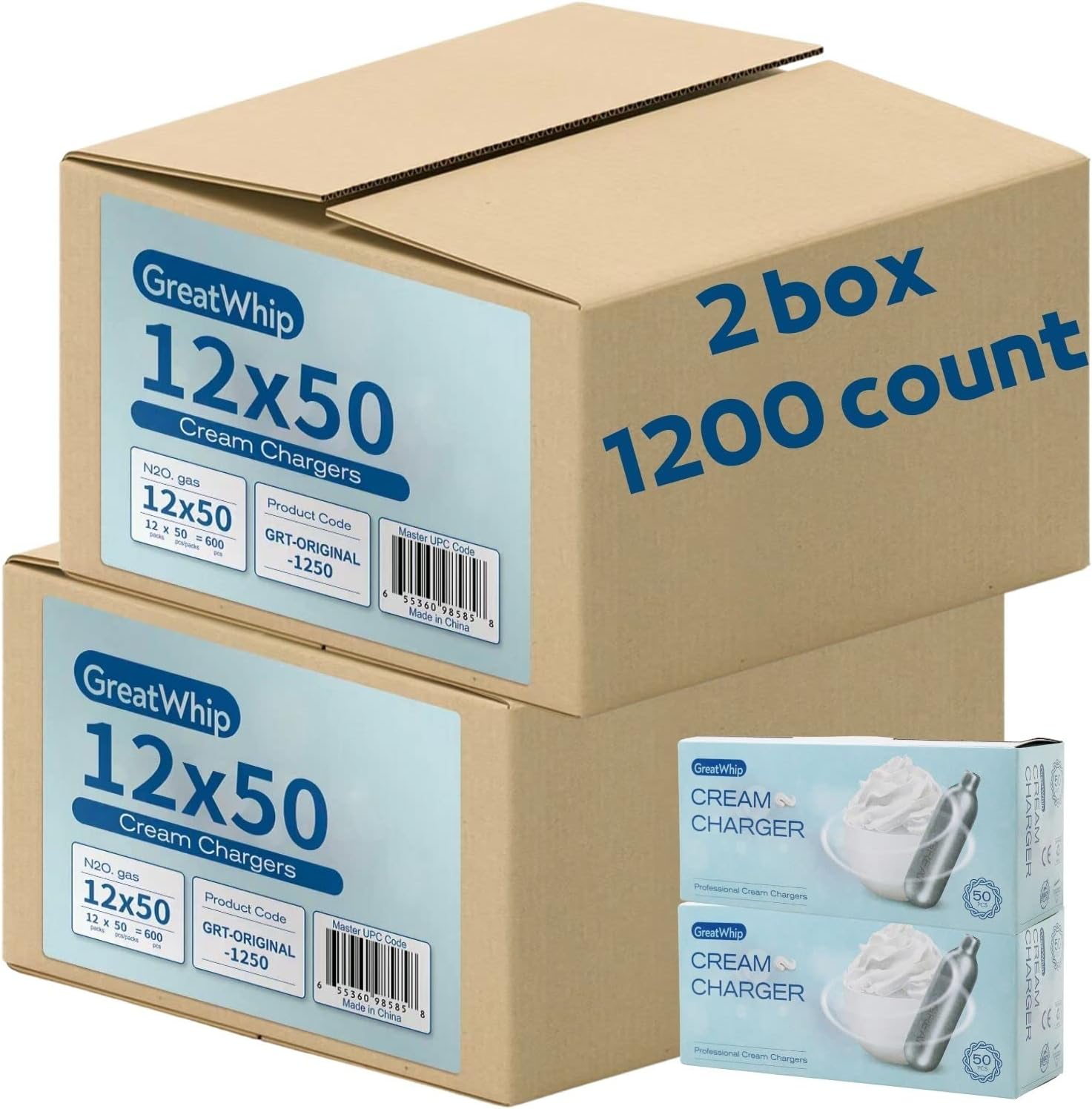 GreatWhip Whipped Cream Chargers 1200 Count for Perfect Cream
