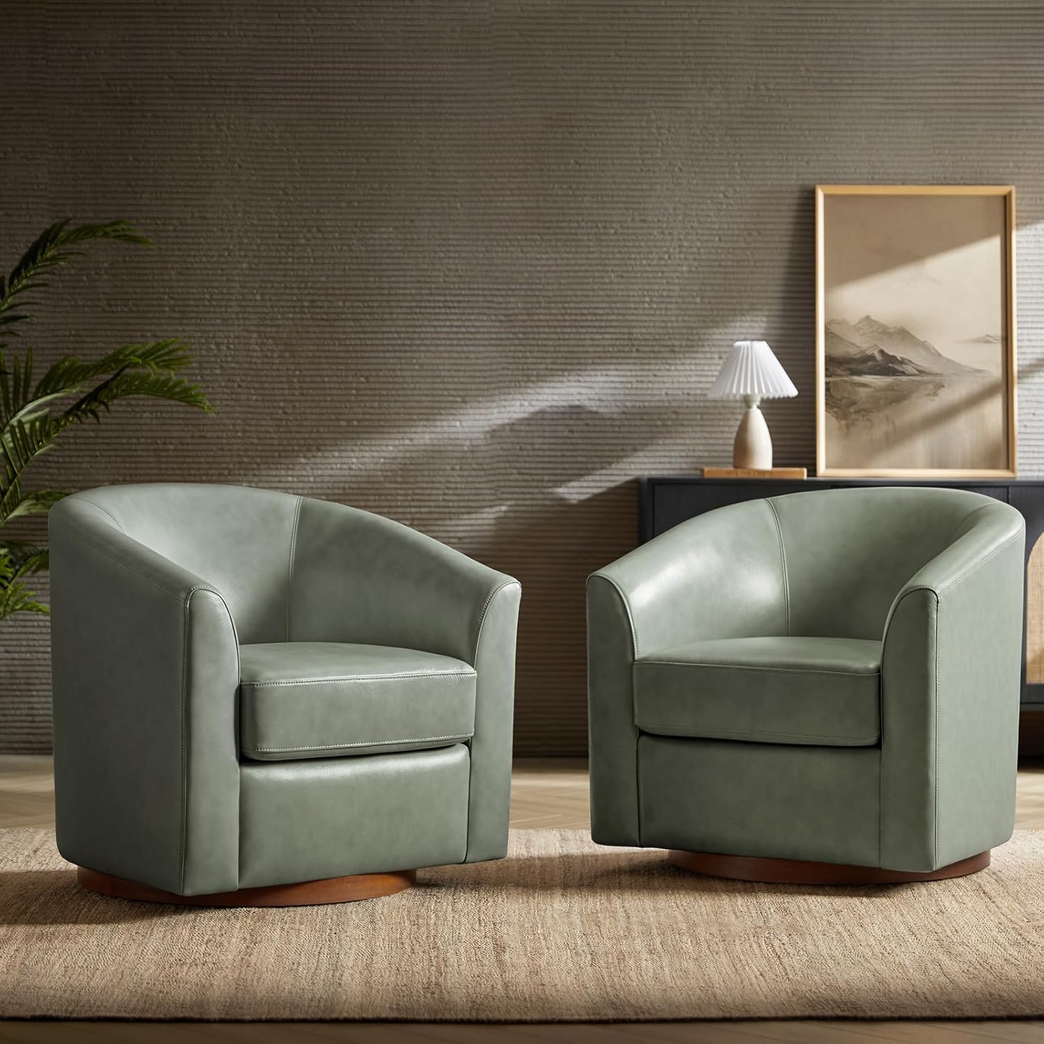 HULALA HOME Set of 2 Swivel Accent Chairs - Genuine Leather Bliss