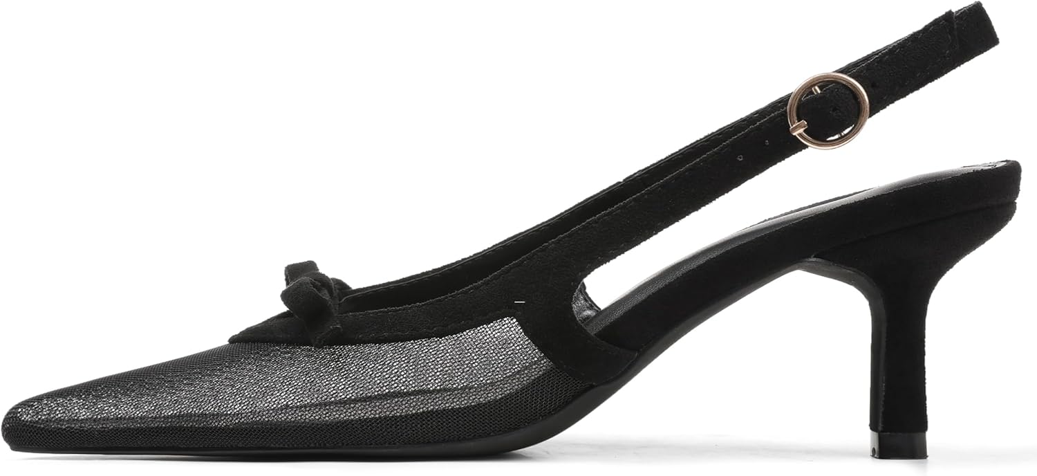 Slingback Heels for Women with Bow Ankle Strap and Pointed Toe