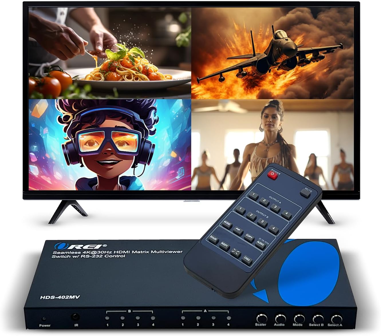 OREI Quad Multi HDMI Viewer 4 in 2 Out for Seamless Switching