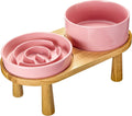 Ceramic Slow Feeder & 70oz Water Bowl Set - Pink Elevated Bowls