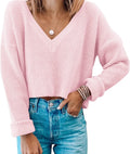 Waffle Knit V Neck Cropped Sweater - Comfortable, Stylish Crop Top