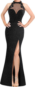 Womens Halter High Slit Maxi Dress - Elegant Illusion Sweetheart