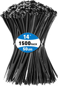 Zip Ties 14in Heavy Duty Cable Ties 1500pcs - 50lb Strength