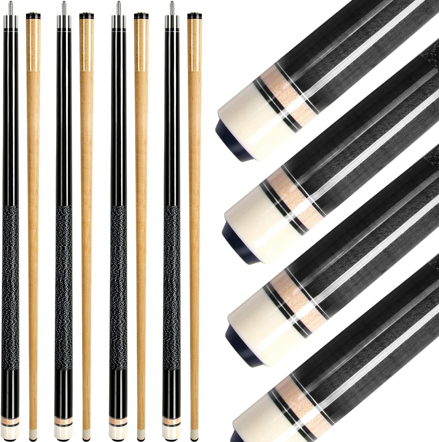 AKLOT Pool Cues Set of 4 Professional 58 Inch Cue Sticks