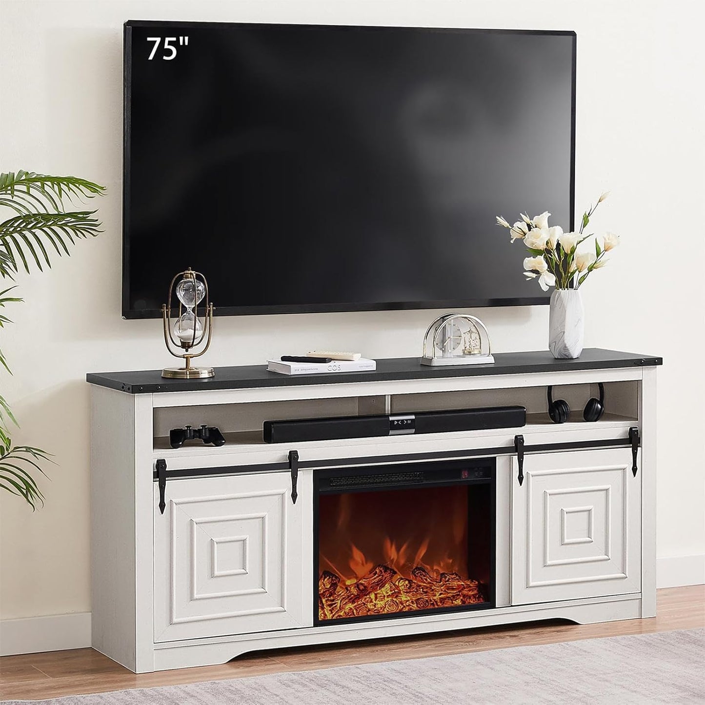 75 Off White Fireplace TV Stand
