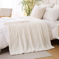 Cream White Sherpa Fleece Throw Blanket 90in x 90in - Soft