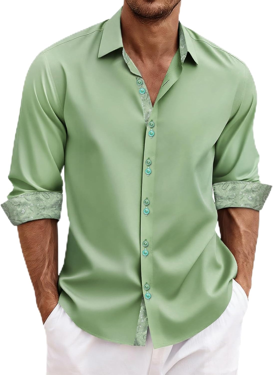 DiBanGu Men's Dress Shirt Long Sleeve Casual Button Down Style
