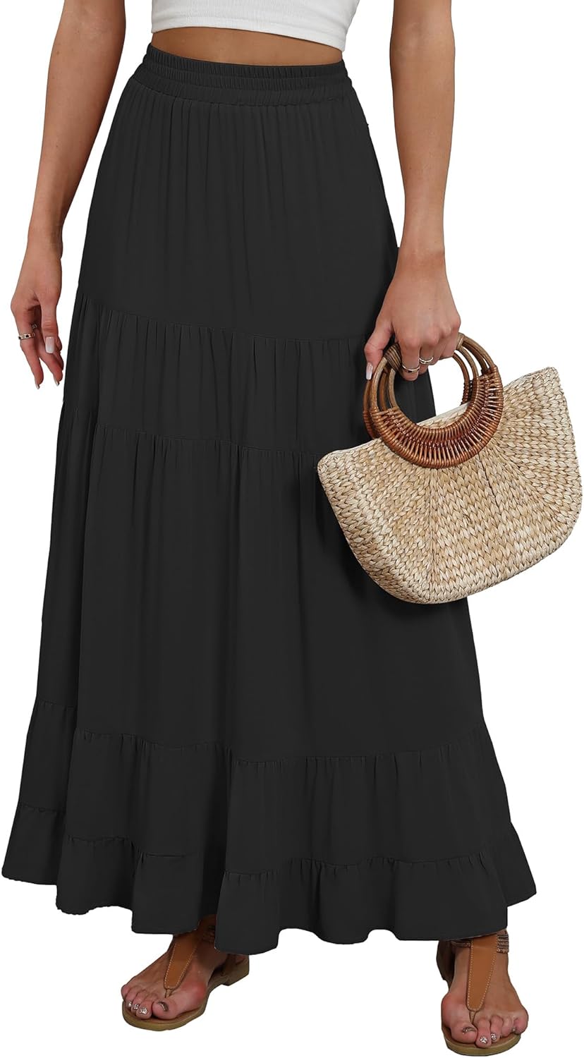ANRABESS Womens Maxi Skirt High Waist A-line Flowy Pleated