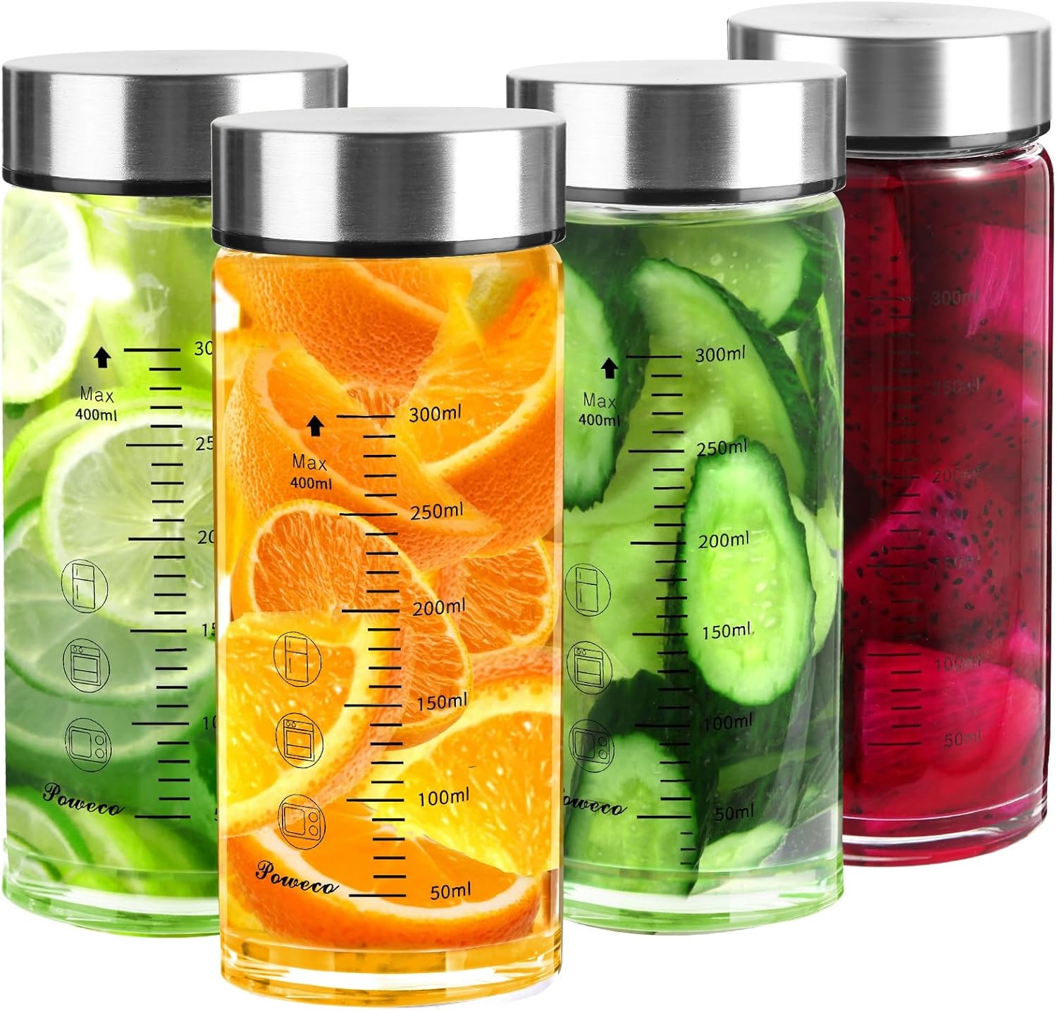 4 Pack 12oz Glass Juice Bottles - BPA Free & Reusable