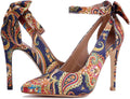 Womens Bow Tie Back Stiletto Pumps - 4in Ankle Strap Heels