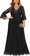 Plus Size Wedding Dress Boho for Women - Black Lace Maxi Gown