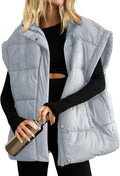 Womens Oversized Puffer Vest Stand Collar - Lightweight Warm Layer