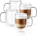 Double Wall Insulated Glass Coffee Mugs Set of 4 for Beverages