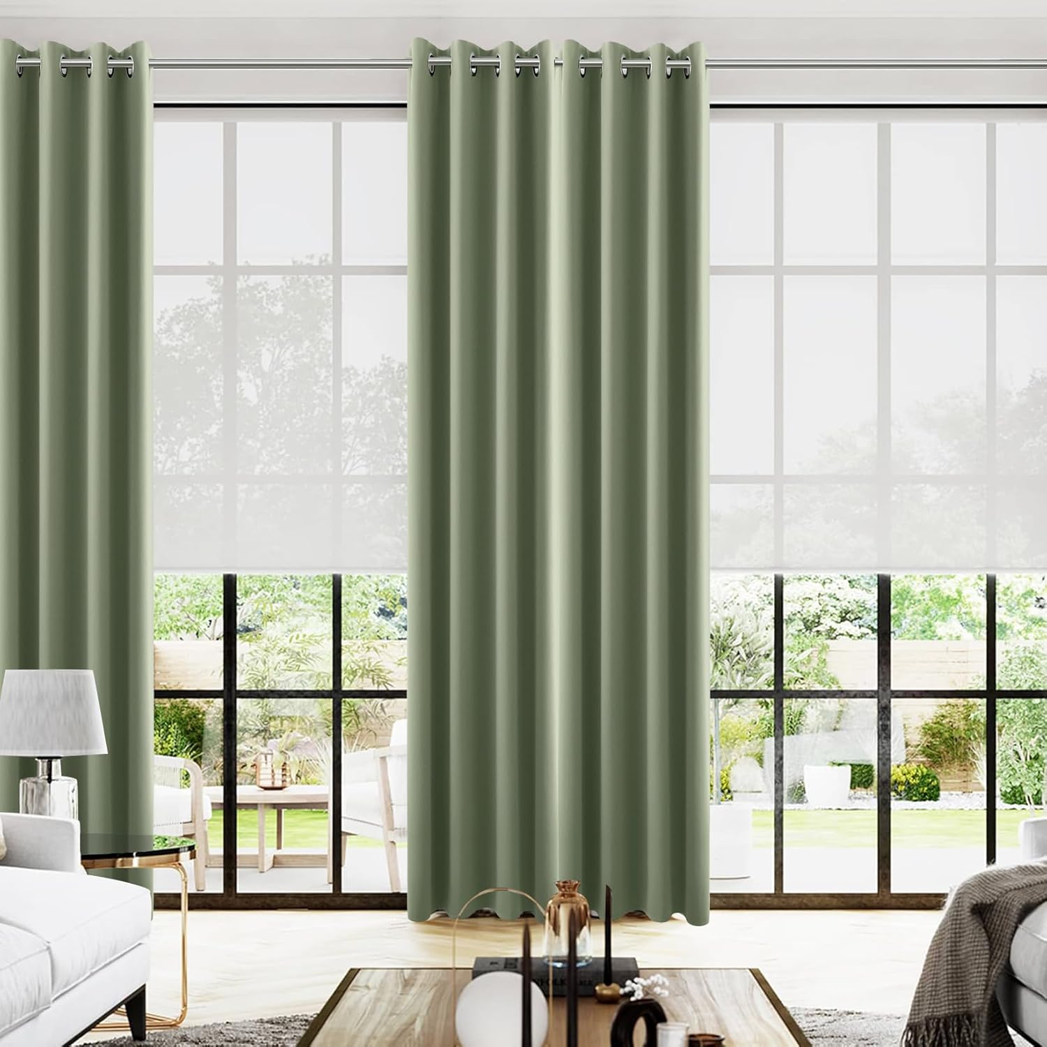 KOUFALL Dark Sage Green Curtains 108in Long for Bedroom