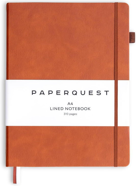 PAPERQUEST A4 Vegan Leather Journal: 310 Pages, Lay Flat, 100GSM Paper