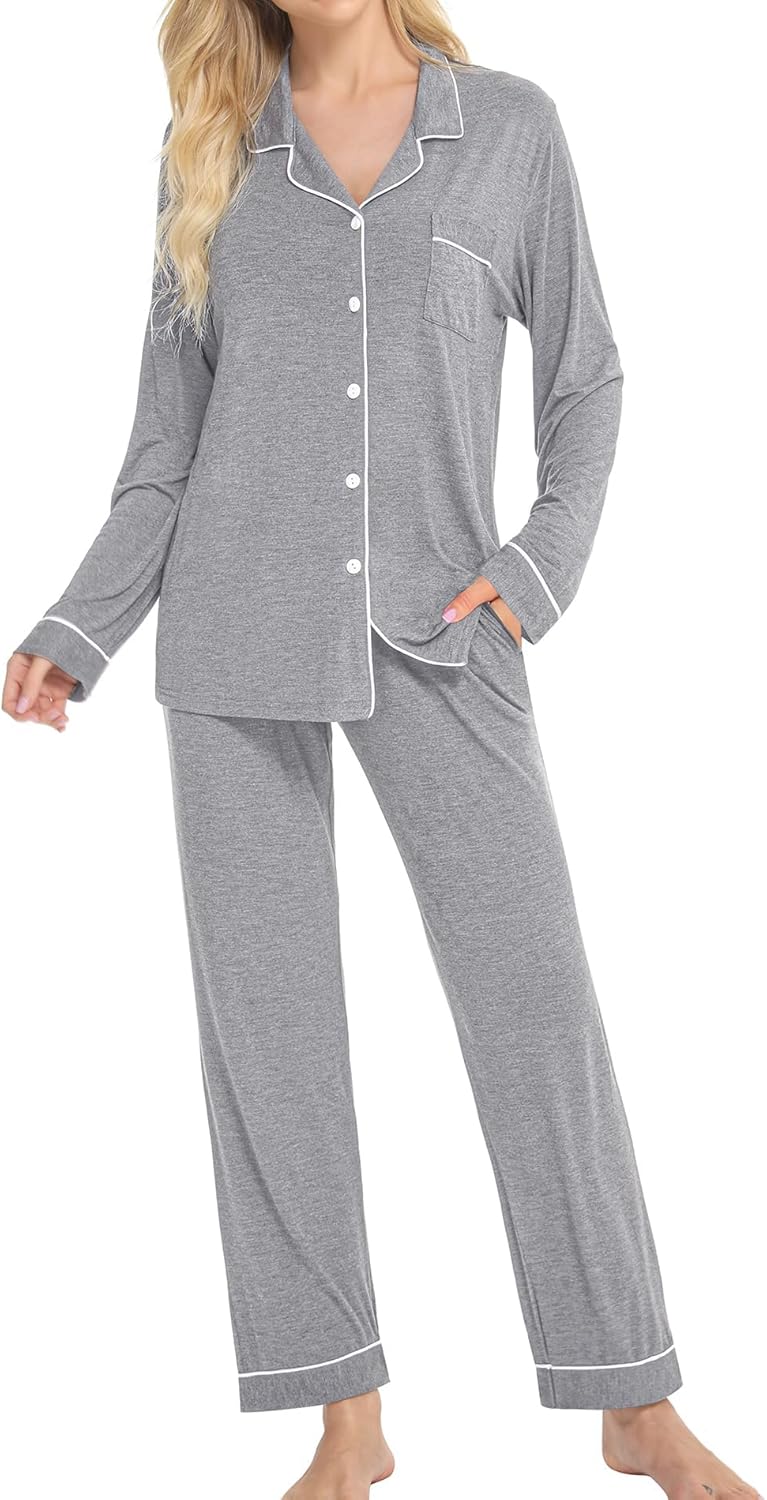 SWOMOG Womens Pajamas Set Long Sleeve Soft Cotton Sleepwear