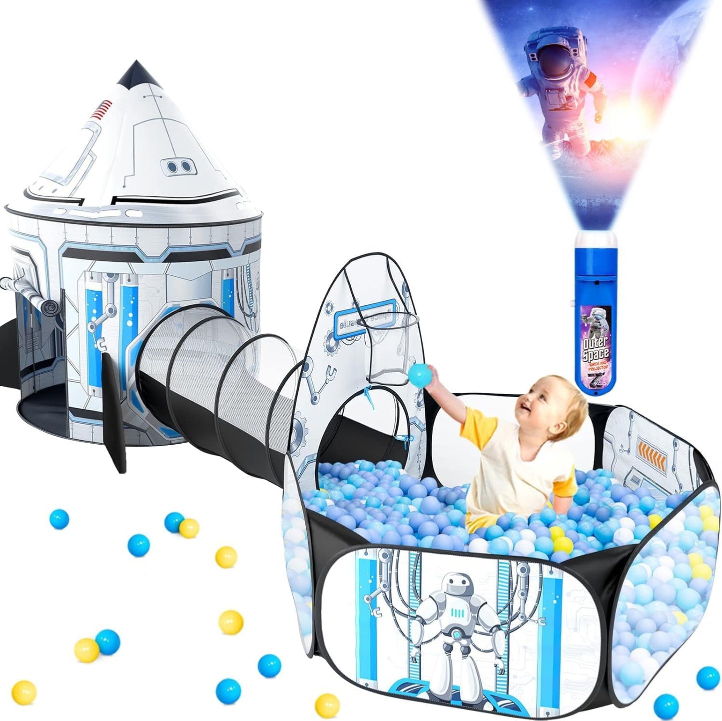 Kids Ball Pit Play Tent: 3PC Rocket Ship Indoor Outdoor Fun