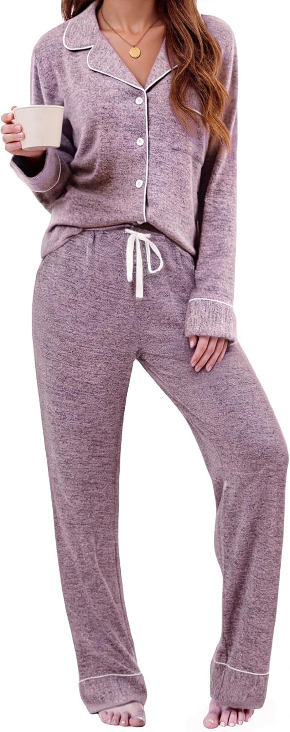 Leikar Button Up Pajama Set for Women - Soft Long Sleeve PJs